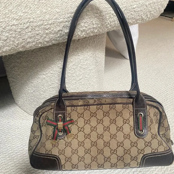Gucci Brown and Black Monogram Bag - Picture 1 of 9